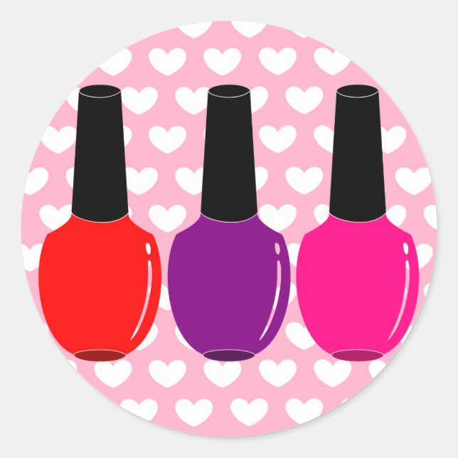 I Love Nail Polish Red Pink Purple Nail Polish Art Classic Round Sticker (Front)