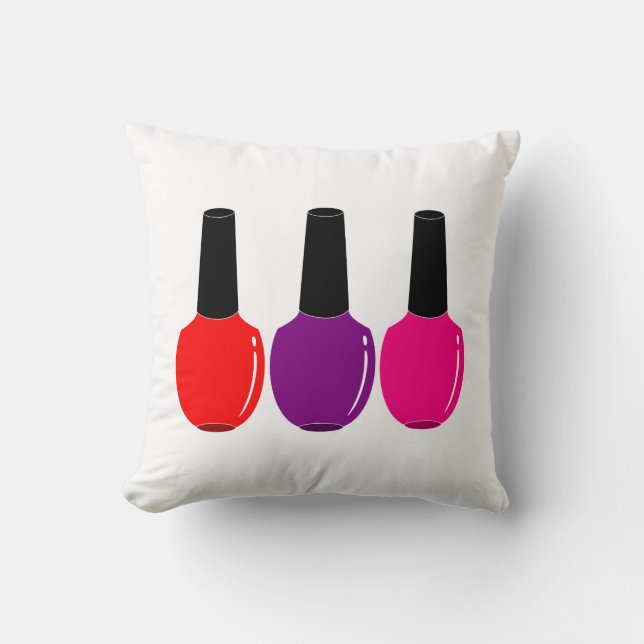 I Love Nail Polish Red Pink Purple Nail Polish Art Cushion (Front)