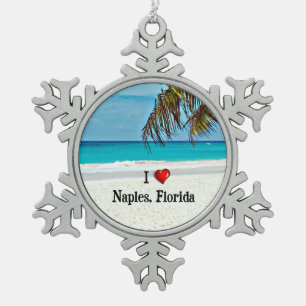 I Love Naples, Florida Snowflake Pewter Christmas Ornament