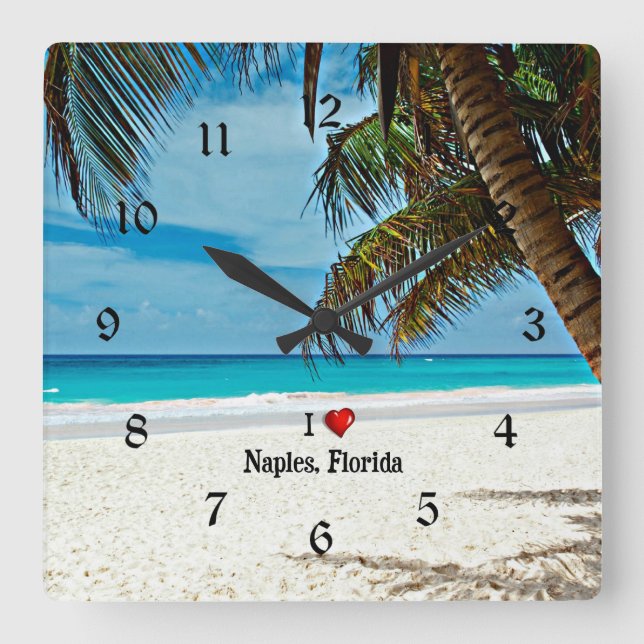 I Love Naples, Florida Square Wall Clock (Front)