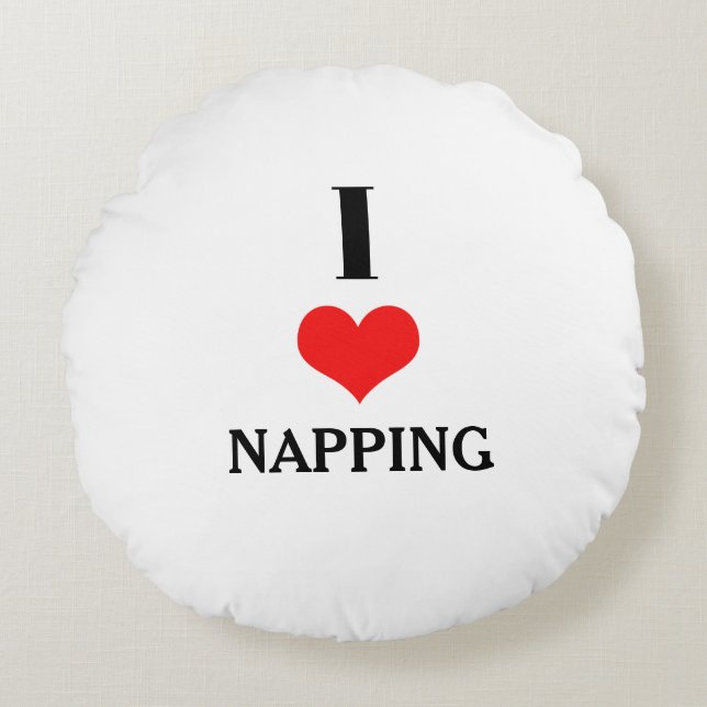 I Love Napping Red Heart Valentines Day Gift Favor Round Cushion (Front)