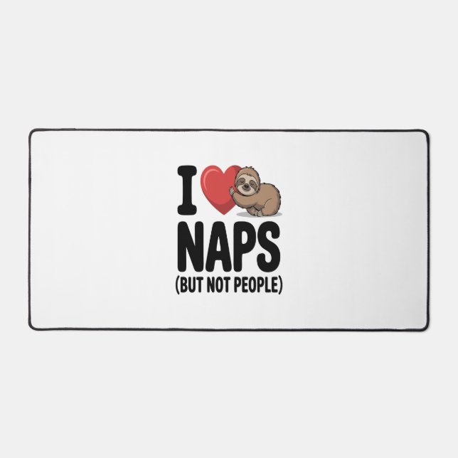I Love Naps Cute Sloth Heart Desk Mat (Front)