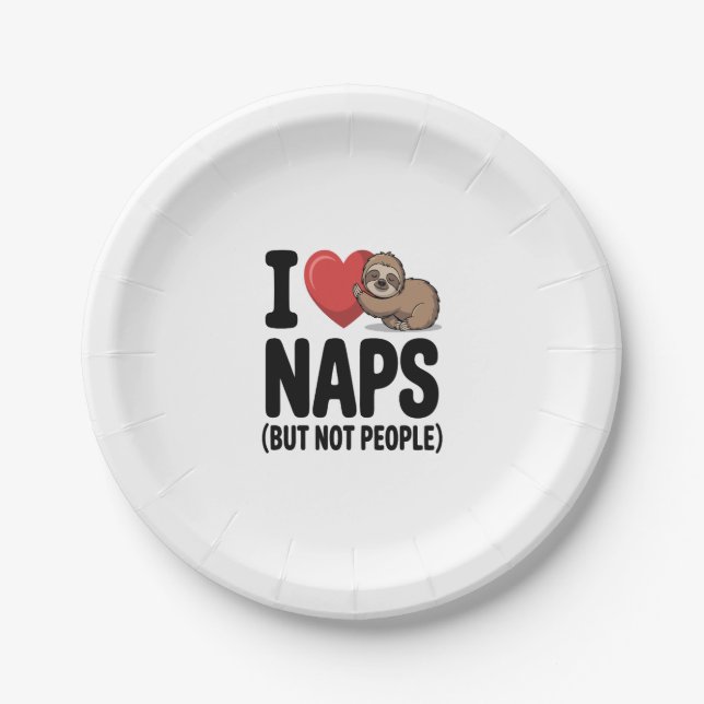 I Love Naps Cute Sloth Heart Paper Plate (Front)