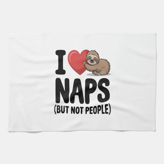 I Love Naps Cute Sloth Heart Tea Towel (Horizontal)