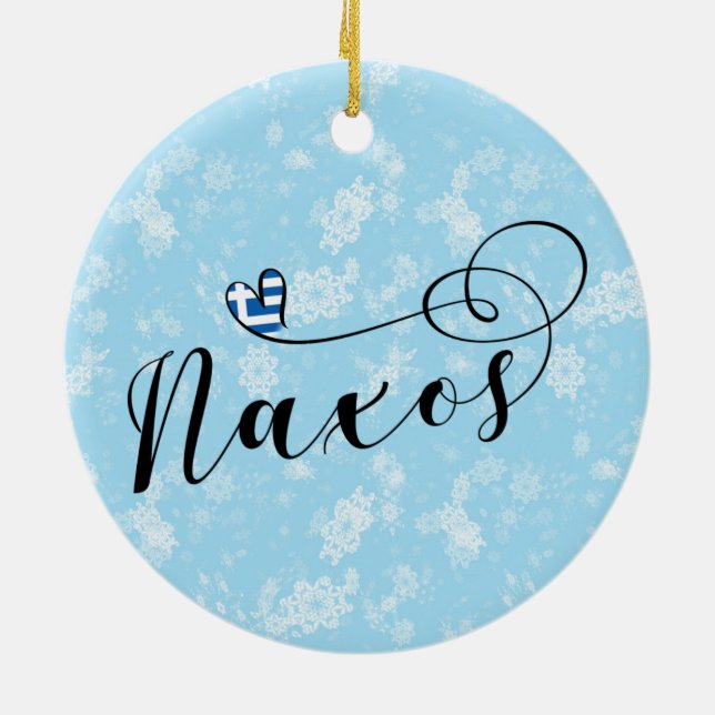 I Love Naxos, Greek Flag Ceramic Tree Decoration (Back)