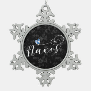I Love Naxos, Greek Flag Snowflake Pewter Christmas Ornament