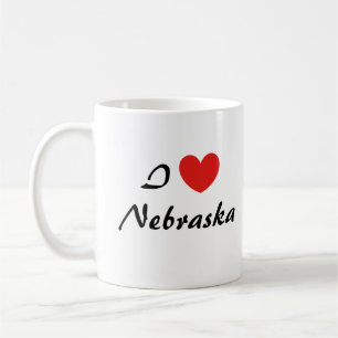 I Love Nebraska Heart Typography Coffee Mug