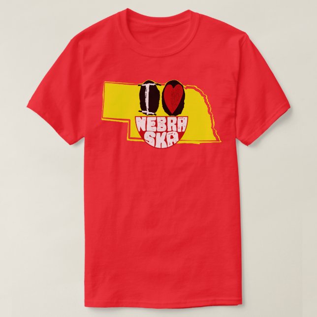 I Love Nebraska Smiling Happy Face T-Shirt (Design Front)