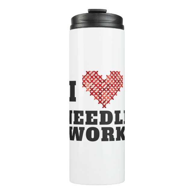 I Love Needlework Cross Stitch Heart Thermal Tumbler (Front)