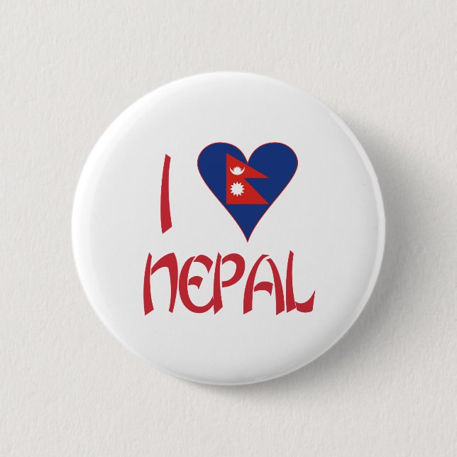 I Love (Nepalese Heart Flag) Nepal 6 Cm Round Badge (Front)