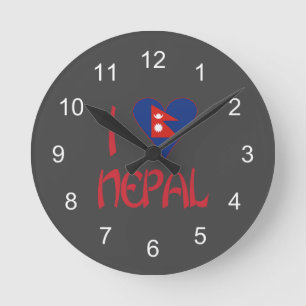 I Love (Nepali Heart Flag) Nepal Charcoal Black Round Clock