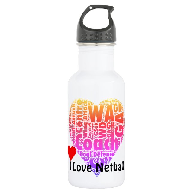 I Love Netball Coach Word Art 532 Ml Water Bottle (Front)