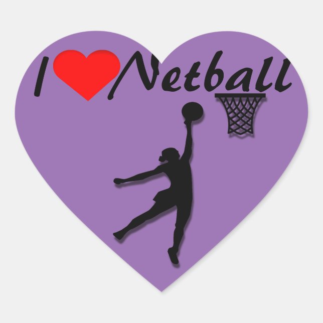 I Love Netball Picture Heart Sticker (Front)