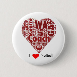 I Love Netball Word Art Design 6 Cm Round Badge