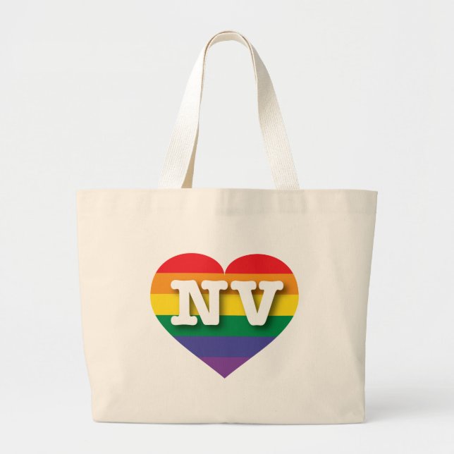 I Love Nevada Rainbow Heart Large Tote Bag (Front)