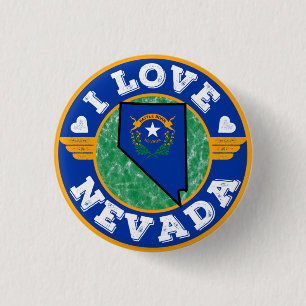 I Love Nevada State Map and Flag 3 Cm Round Badge