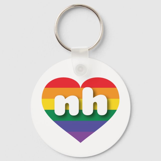 I love New Hampshire Gay Pride Rainbow Heart Key Ring (Front)