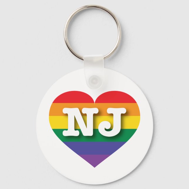 I Love New Jersey Rainbow Heart Key Ring (Front)