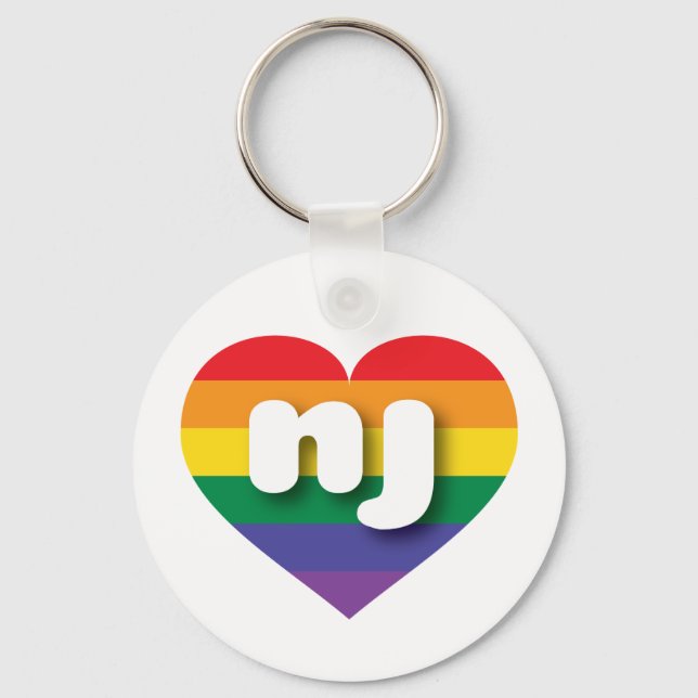 I Love New Jersey Rainbow Heart Key Ring (Front)