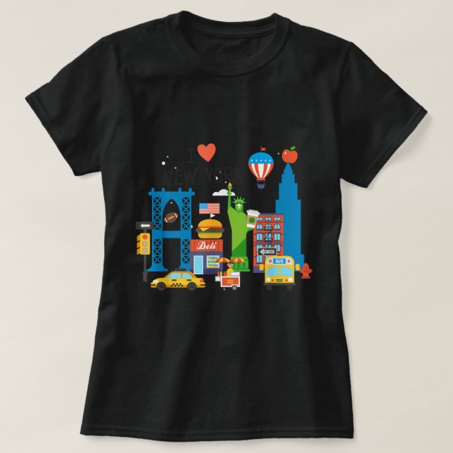 I love New York City NY Icons Souvenir Gift  T-Shirt (Design Front)