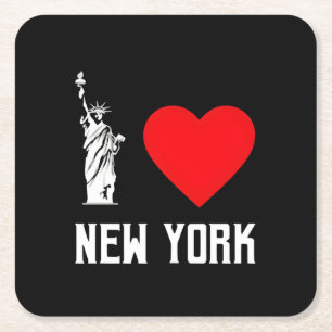 I Love New York Heart T‑Shirt Design Square Paper Coaster