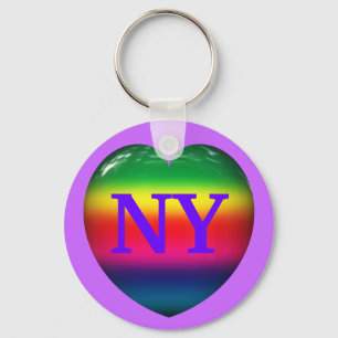 I Love New York Rainbow Heart Keychain