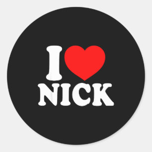 I Love Nick, I Heart Nick Name, Red Heart Valentin Classic Round Sticker