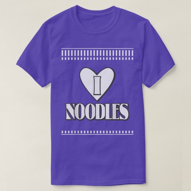 I love Noodles Kawaii Instant Ramen Black and Whit T-Shirt (Design Front)
