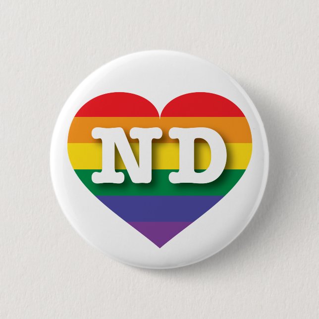 I Love North Dakota Rainbow Heart 6 Cm Round Badge (Front)