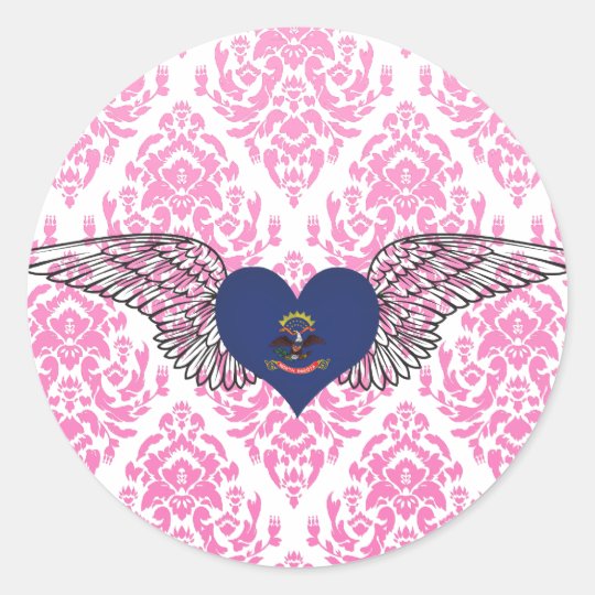 I Love North Dakota -wings Classic Round Sticker