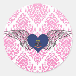 I Love North Dakota -wings Classic Round Sticker
