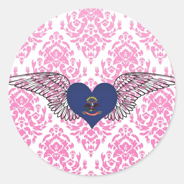 I Love North Dakota -wings Classic Round Sticker (Front)