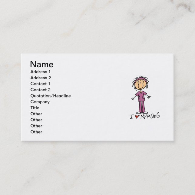 I Love Nursing T-shirts and Gifts Business Card (Front)
