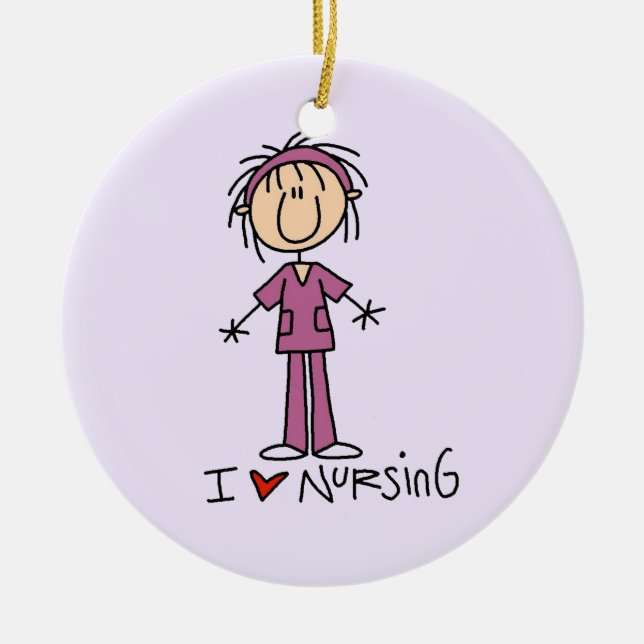 I Love Nursing T-shirts and Gifts Ceramic Tree Decoration (Front)