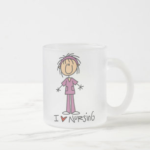 I Love Nursing T-shirts and Gifts Frosted Glass Coffee Mug