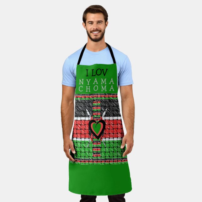 I Love Nyama Choma Kenya barbecue meat  Apron (Worn)