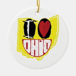 I Love Ohio Smiling Happy Face Ceramic Tree Decoration