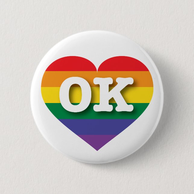 I love Oklahoma Gay Pride Rainbow Heart 6 Cm Round Badge (Front)