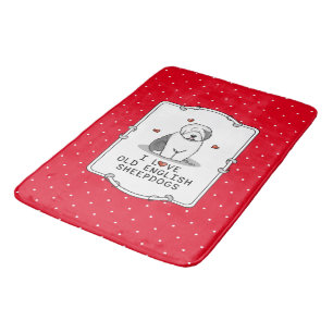 I Love Old English Sheepdogs (Grey 1) Cute OES Bath Mat