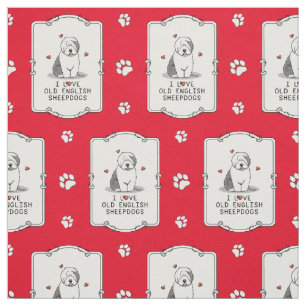 I Love Old English Sheepdogs (Grey 1) Cute OES Fabric