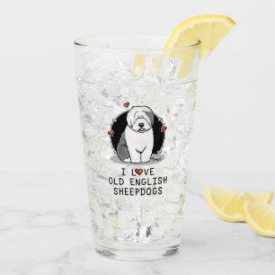 I Love Old English Sheepdogs (Grey 1) Cute OES Glass