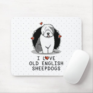 I Love Old English Sheepdogs (Grey 1) Cute OES Mouse Mat