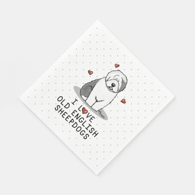 I Love Old English Sheepdogs (Grey 1) Cute OES Napkin (Corner)