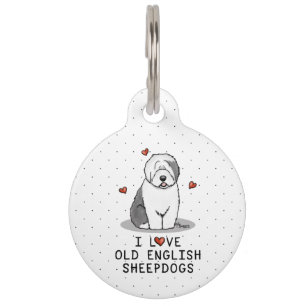 I Love Old English Sheepdogs (Grey 1) Cute OES Pet Tag