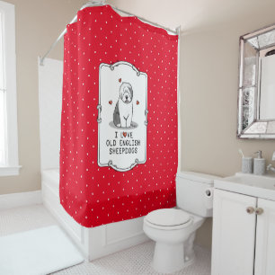 I Love Old English Sheepdogs (Grey 1) Cute OES Shower Curtain