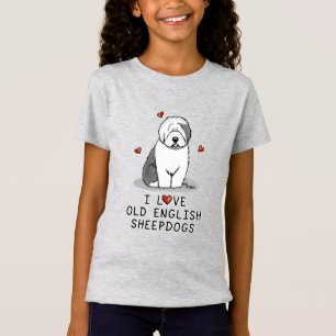 I Love Old English Sheepdogs (Grey 1) Cute OES T-Shirt