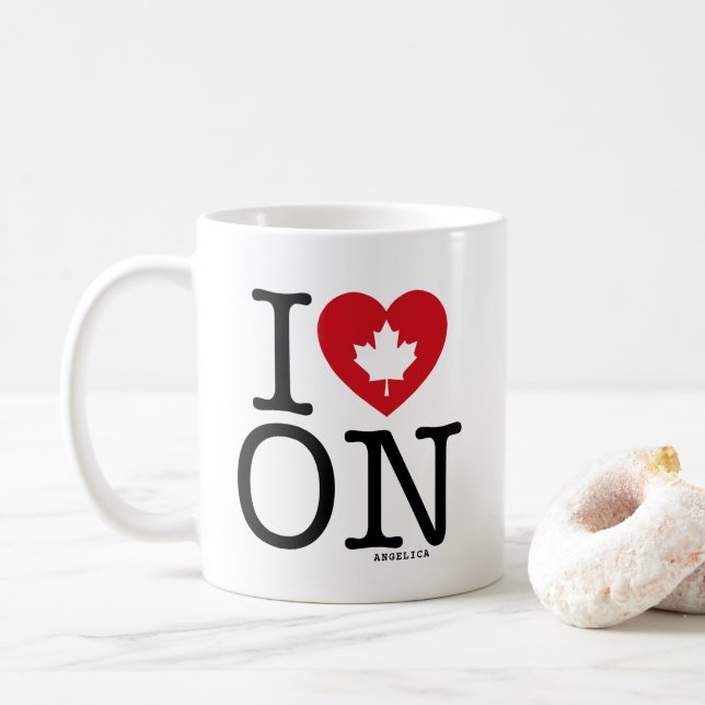 I Love ON | I Heart Ontario Canada Personalised Coffee Mug (With Donut)