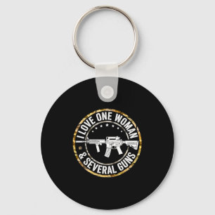 I love one woman & several guns husband funny key ring