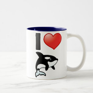 I Love Orcas Two-Tone Coffee Mug