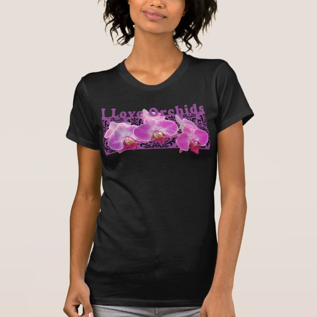 I Love Orchids Black T-shirt (Front)